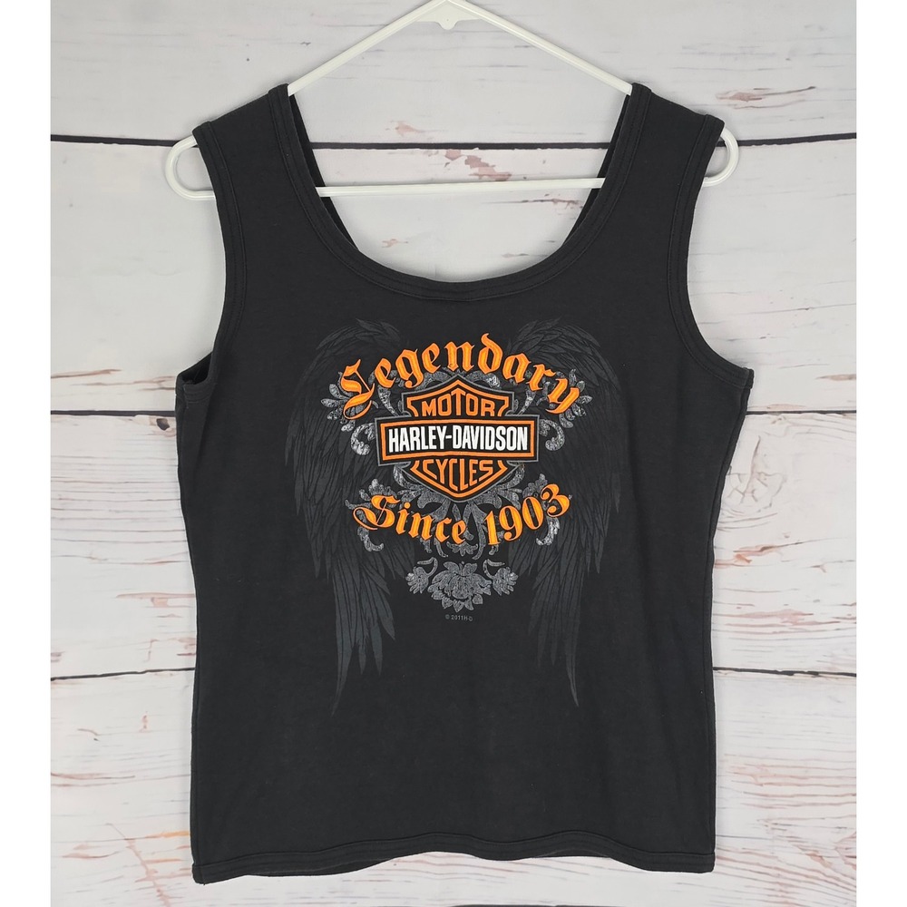 Voodoo Harley Davidson New Orleans Womens‎ Tank Top Vest Black Graphic Button M